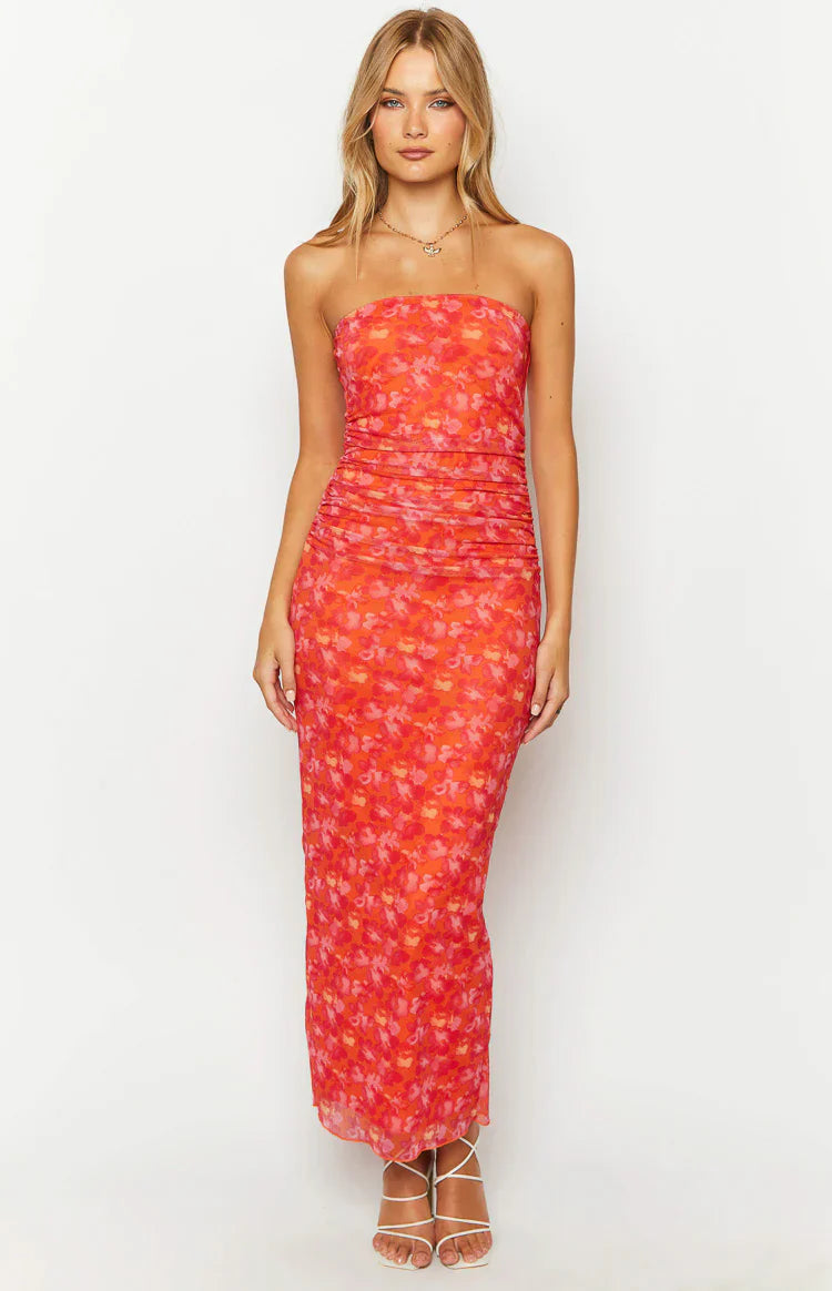 Abito Maxi Imogen Arancione a Fiori